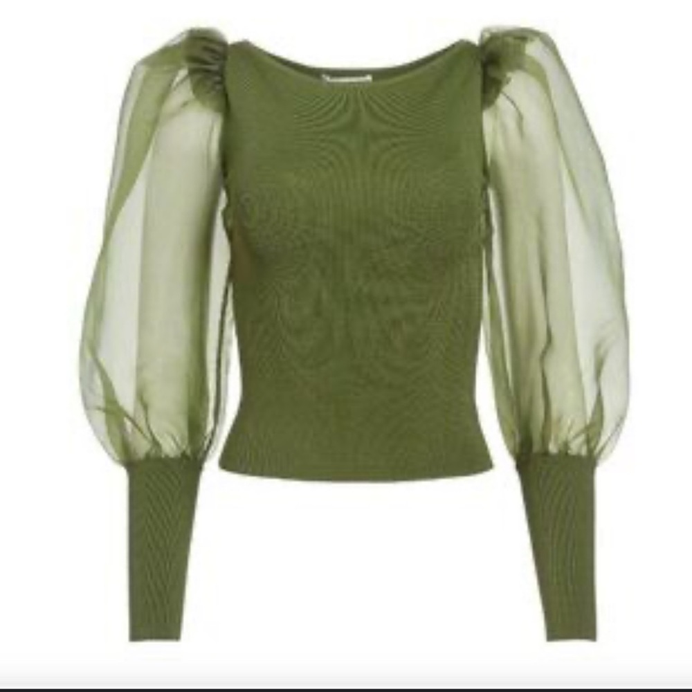Alice + Olivia Olive Sheer Sleeve Blouse